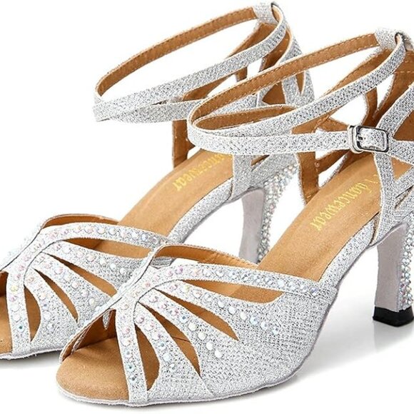 TTdancewear Women Rhinestone Ballroom Dance Shoes Latin Salsa Performance Dance - Picture 2 of 4